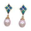 Opal Inlay Cultured Pearl Dangle Earrings 14K Gold (2)