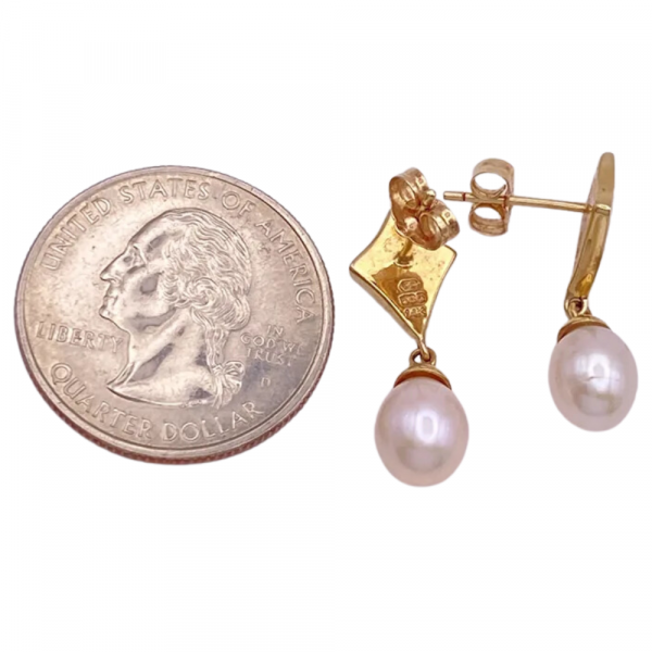 Opal Inlay Cultured Pearl Dangle Earrings 14K Gold