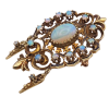 Ornate Victorian Revival Opal Pendant Brooch 14K Gold and Enamel