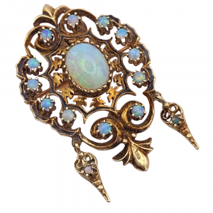 Ornate Victorian Revival Opal Pendant Brooch 14K Gold and Enamel (2)