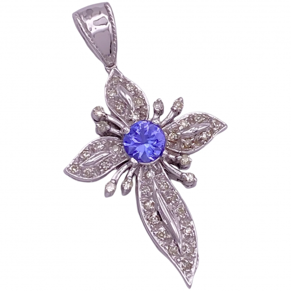 Tanzanite Diamond Cross Pendant 14K White Gold .95 ctw