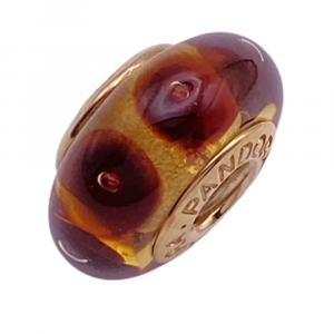 Pandora Brown Mystic Murano Glass Bead Charm 14K Yellow Gold (2)