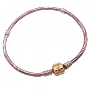 Pandora Moments Bracelet 14K Gold Signature Clasp, Sterling Silver 7.5 Inch Length