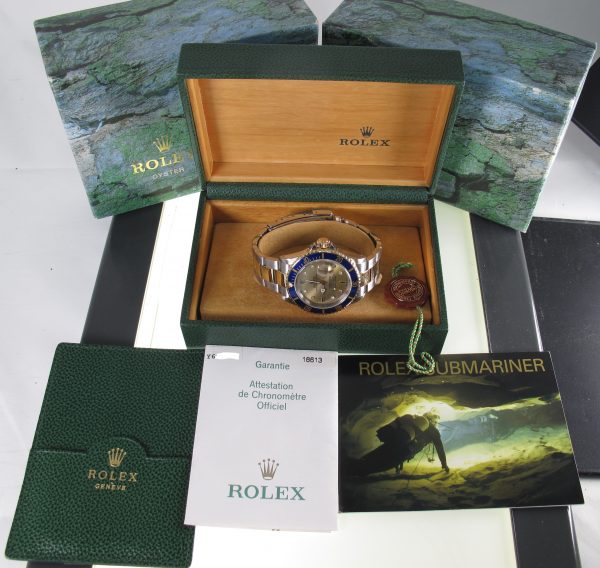 Pre-Owned Rolex 40MM Two Tone Submariner (2002) Model 16613 b and p inside