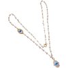 Protection Amulet Necklace Hamsa, Evil Eye, Seed Pearl, Diamond, Turquoise, 18K Gold