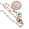 Protection Amulet Necklace Hamsa, Evil Eye, Seed Pearl, Diamond, Turquoise, 18K Gold close up