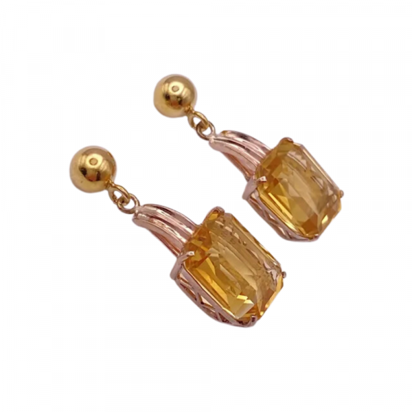 Retro Citrine Dangle Earrings 14K Rose and Yellow Gold 8 (1)