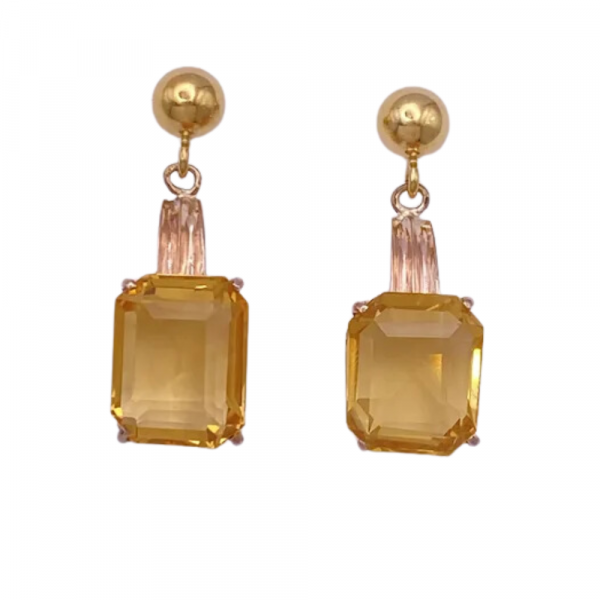 Retro Citrine Dangle Earrings 14K Rose and Yellow Gold 8 (2)