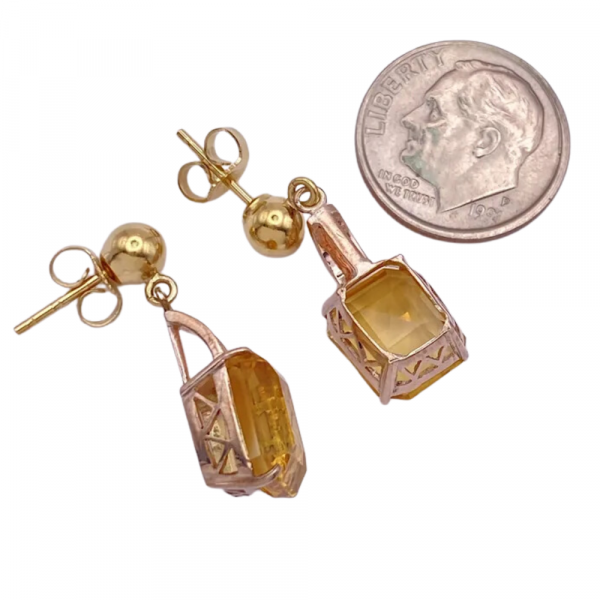 Retro Citrine Dangle Earrings 14K Rose and Yellow Gold 8.30ctw