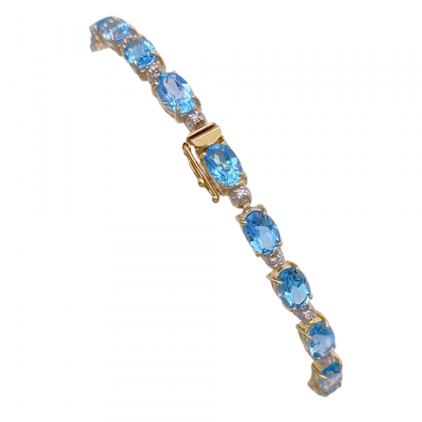 Swiss Topaz Diamond Line Bracelet 11.40ctw 14K Two-Tone Gold (1)