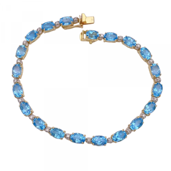 Swiss Topaz Diamond Line Bracelet 11.40ctw 14K Two-Tone Gold (2)