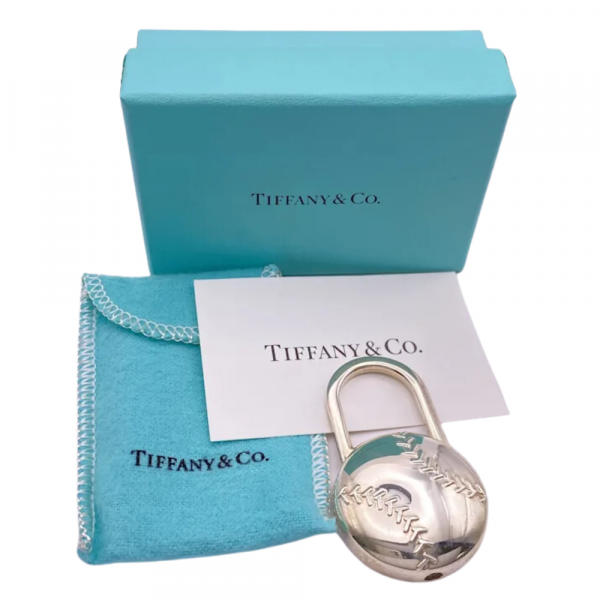 Tiffany and Co BASEBALL Padlock Keychain Sterling Silver with box and pouch