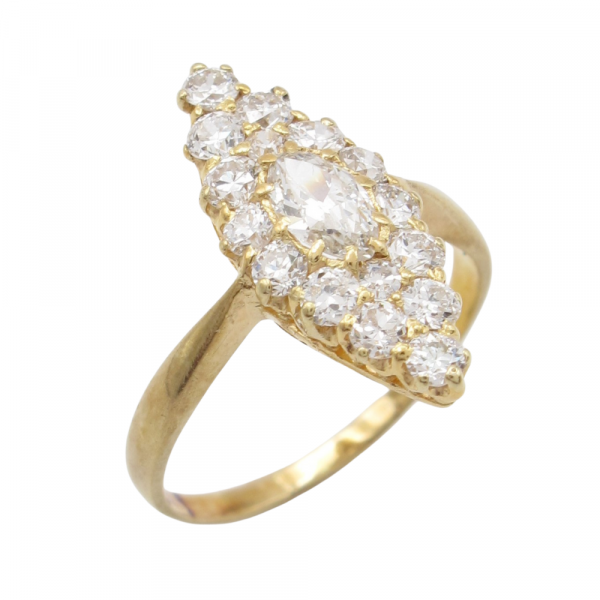 Victorian 0.81ctw Diamond Navette Ring 14K Yellow Gold side top angle