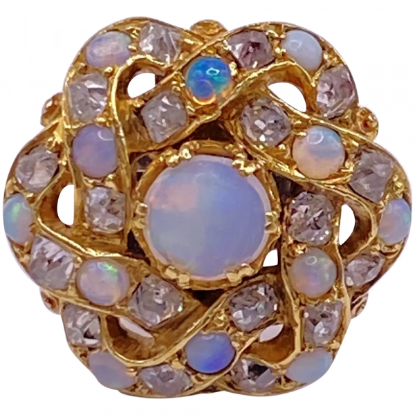 Victorian Opal Diamond Love Knot Ring 22K 14K Gold