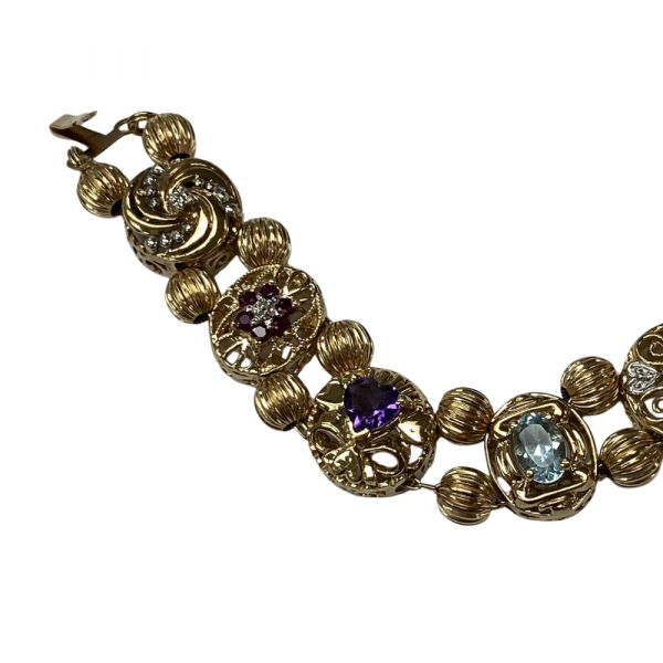 Victorian Revival Eleven Slide Bracelet Colorful Gemstone in 10K Gold (4)