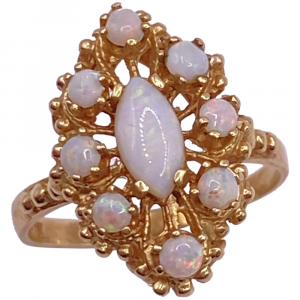 Victorian Revival Opal Cluster Navette Ring 14K Gold (2)