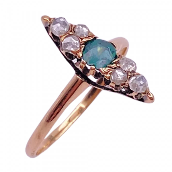 Victorian Tourmaline Diamond Navette Ring .76ctw 10K Rose Gold (2)