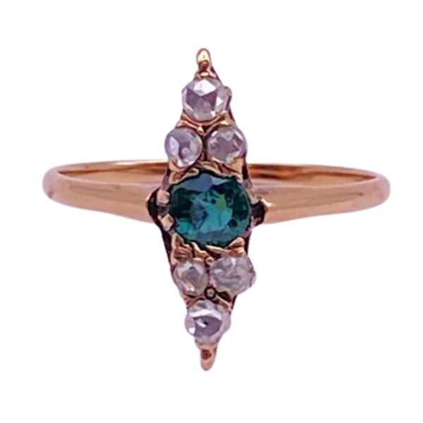 Victorian Tourmaline Diamond Navette Ring .76ctw 10K Rose Gold