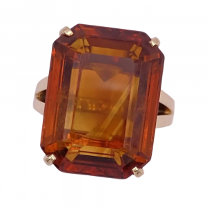 Vintage 20.3ct Emerald Cut Madeira Citrine Solitaire Ring 14K Yellow Gold (2)