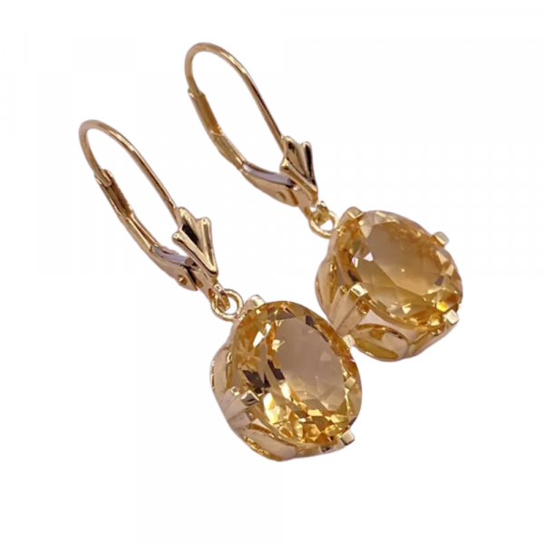 Vintage 8.8ctw Oval Citrine Drop Earrings in 14K Yellow Gold (1)