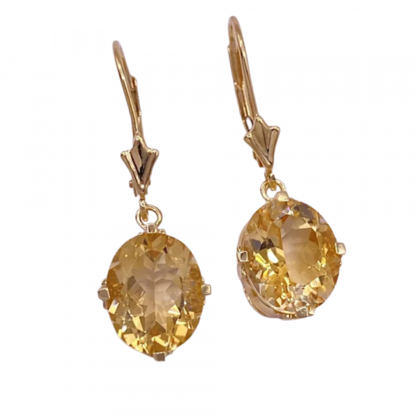 Vintage 8.8ctw Oval Citrine Drop Earrings in 14K Yellow Gold (2)