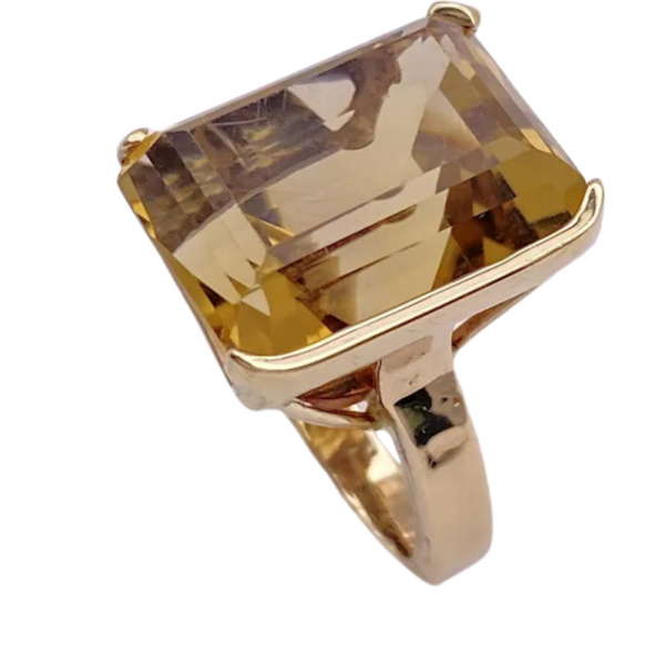 Vintage Custom Citrine Solitaire Ring 14K Gold 20.97ct, One of a Kind (1)