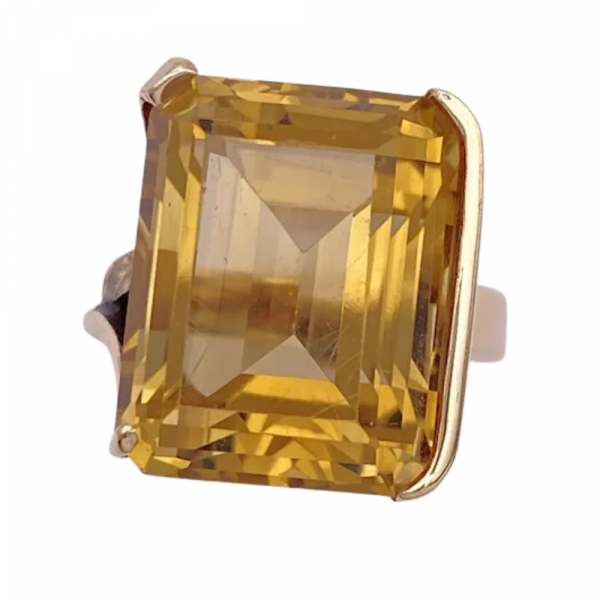 Vintage Custom Citrine Solitaire Ring 14K Gold 20.97ct, One of a Kind (2)