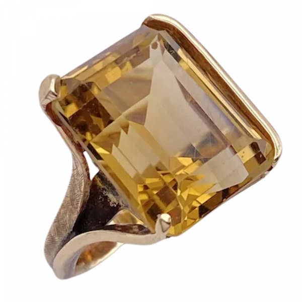 Vintage Custom Citrine Solitaire Ring 14K Gold 20.97ct, One of a Kind