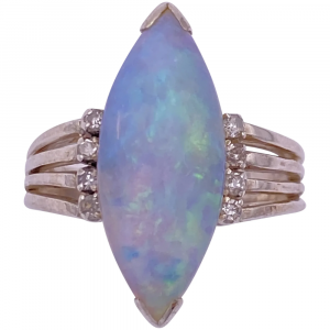 Vintage Natural Opal Diamond Ring 3.58 ctw 14K White Gold (3)