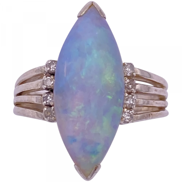 Vintage Natural Opal Diamond Ring 3.58 ctw 14K White Gold (3)