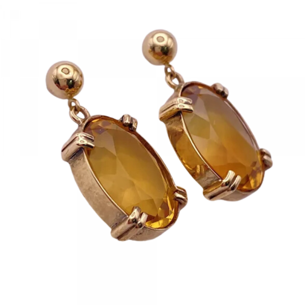 Vintage Oval Citrine Dangle Earrings 14K Gold 18 (2)