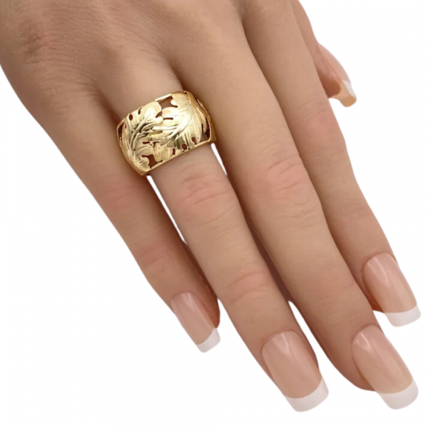 Vintage Pierced Leaf Design Ring 14K Yellow Gold (2)