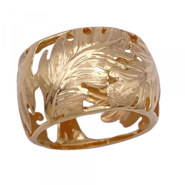 Vintage Pierced Leaf Design Ring 14K Yellow Gold (2)