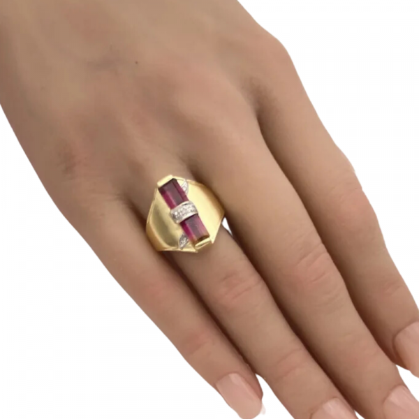 Watermelon Tourmaline Diamond Ring 14K Two-Tone Gold 3.30ctw (3)