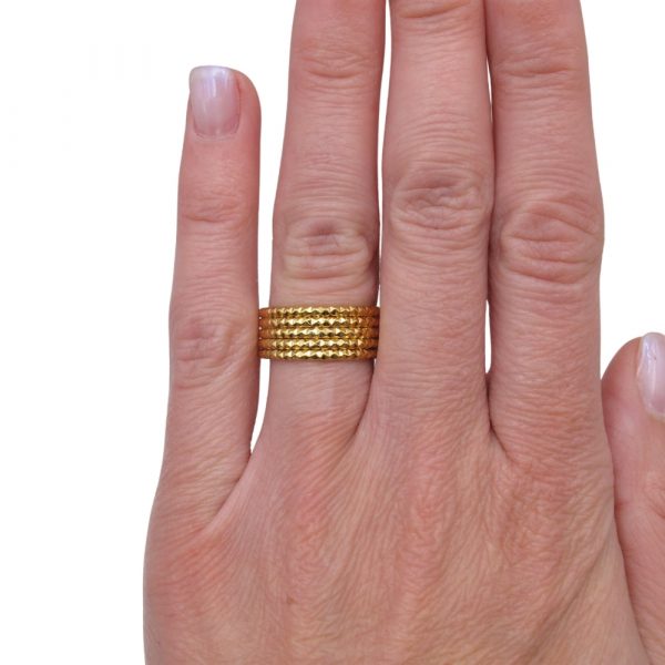 Yellow Gold Multi-Band Geometric Ring 14K worn