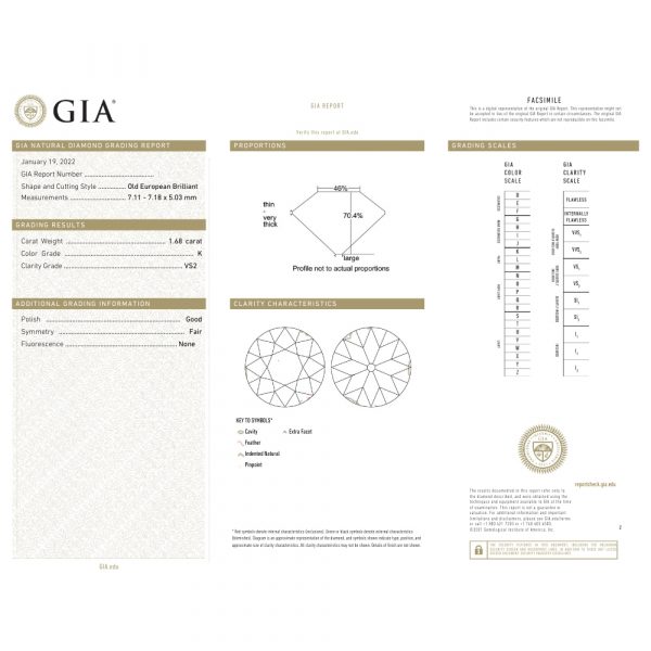 1.68ct Old European Brilliant GIA Certification