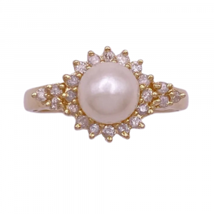 .22ctw Cultured Pearl & Diamond Ring 14K Yellow Gold (2)