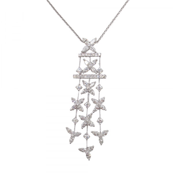 3 carat Marquise Diamond Flower Drop Necklace 18k White Gold (1)