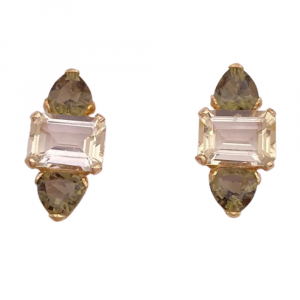 4.72ctw Green Tourmaline & Citrine Stud Earrings 14K Yellow Gold (2)