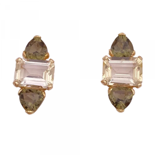 4.72ctw Green Tourmaline & Citrine Stud Earrings 14K Yellow Gold (2)