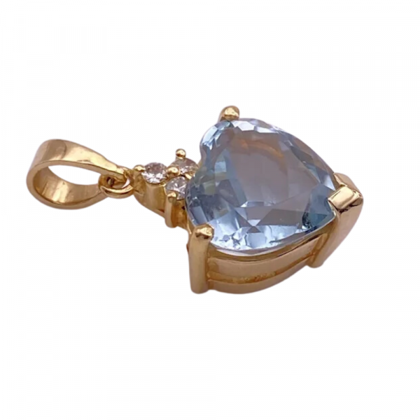 5.06ctw Heart Shaped Blue Topaz with Diamond accent pendant 14K Yellow Gold (1)