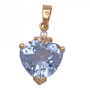 5.06ctw Heart Shaped Blue Topaz with Diamond accent pendant 14K Yellow Gold (2)