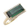 East to West Green Tourmaline Diamond Halo Ring Yellow Gold