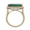 East to West Green Tourmaline Diamond Halo Ring Yellow Gold Profile