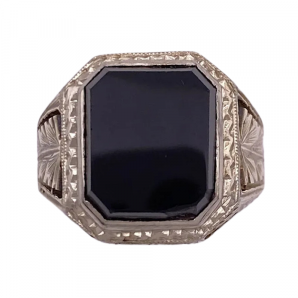 Hand Crafted Men's Onyx Signet ring 14K Two Tone Gold (2)