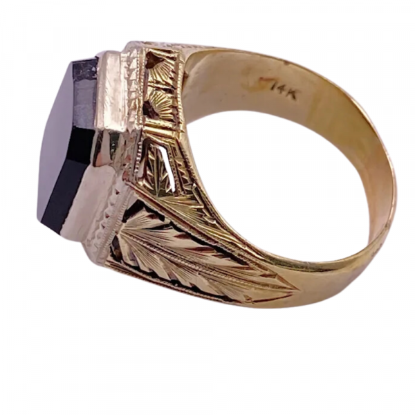 Hand Crafted Men's Onyx Signet ring 14K Two Tone Gold