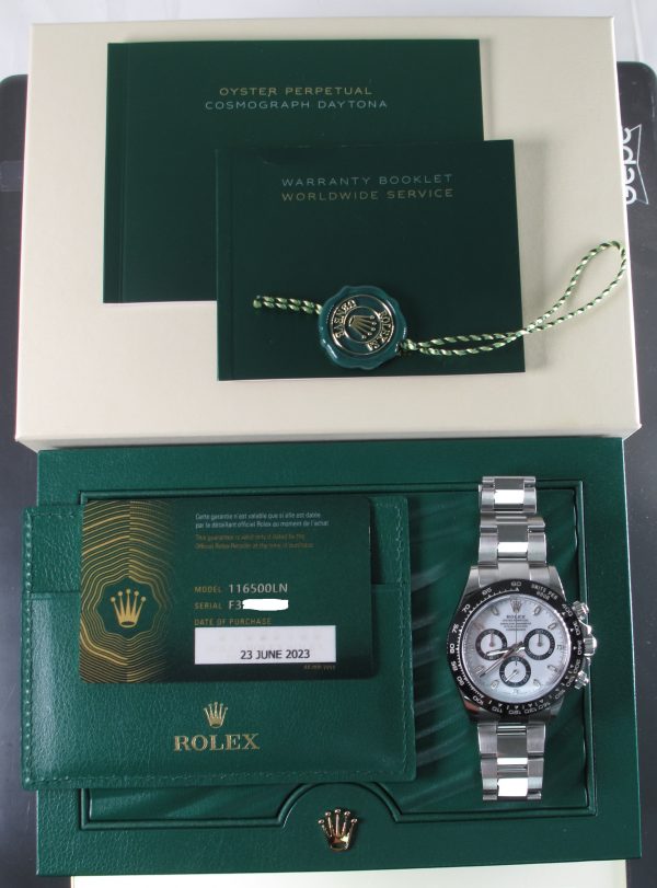 Pre-Owned Like New Rolex 40MM Daytona Panda (2023) Stainless Steel 116500LN b and p inside