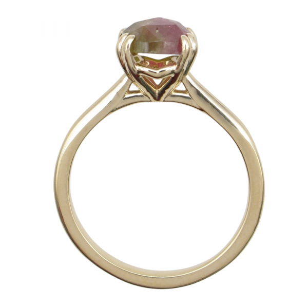 Rosecut Watermelon Tourmaline Solitaire Ring Yellow Gold Profile