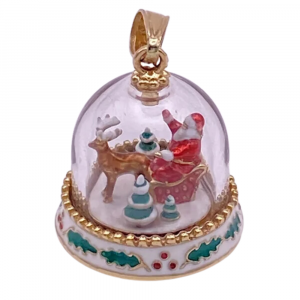 Santa & Reindeer Enamel Christmas Snow Globe Charm 14K (2)