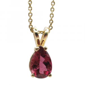 1 Carat Pear Rubellite Necklace Yellow Gold